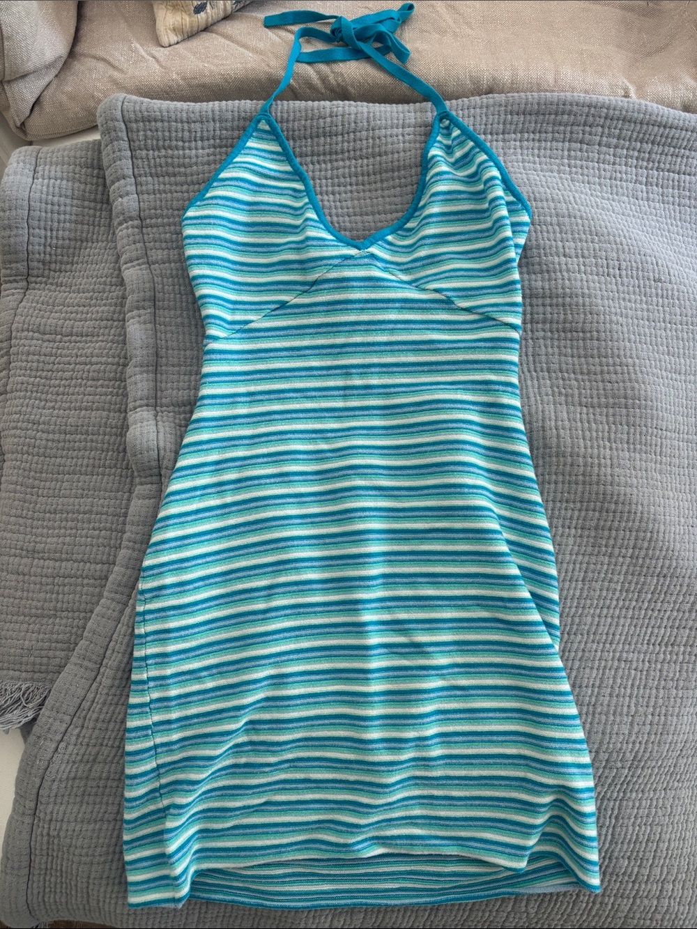 White Fox Blue Striped Halter Dress